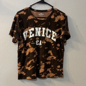 Hollister Men's Black and Brown Tie-Dye Venice CA Tee